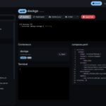 Interface principale de Dockge — détail d'une stack avec le fichier compose.yaml visible et le label Watchtower