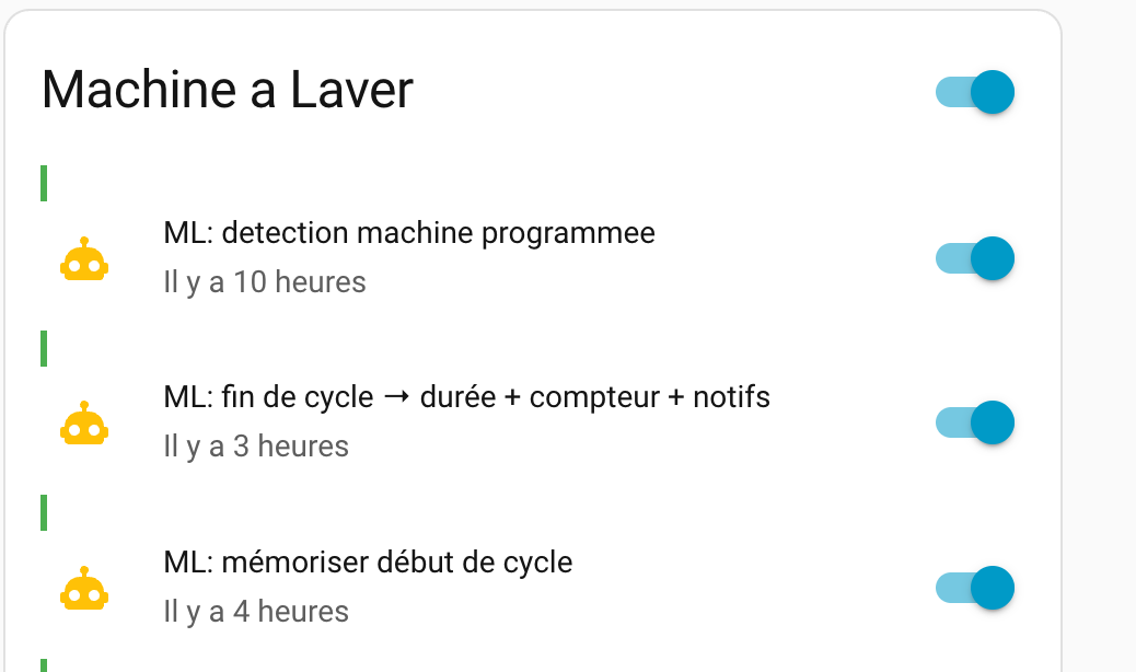Liste des automations Machine à Laver dans Home Assistant