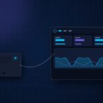 Kiosque tactile UniFi sur Intel NUC Proxmox avec dashboard réseau affiché et câble USB-C