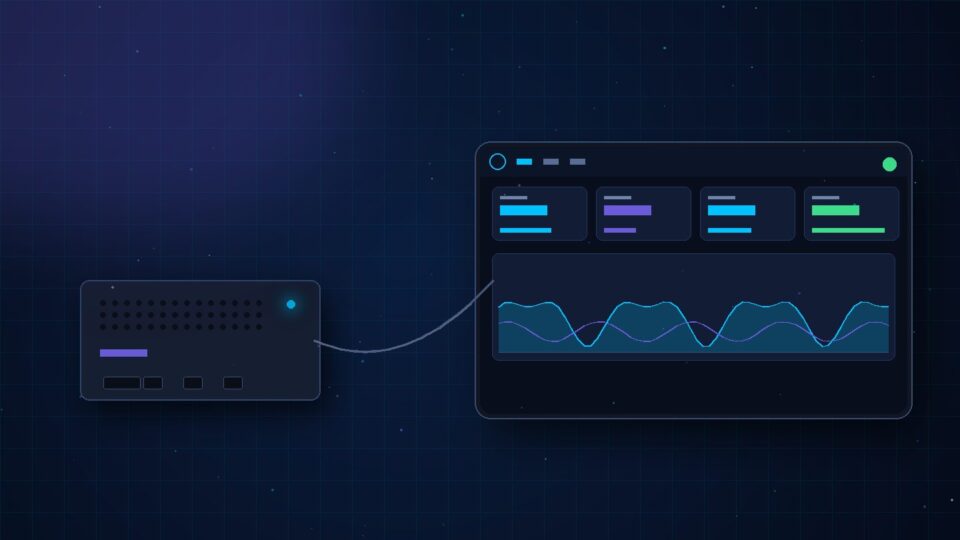 Kiosque tactile UniFi sur Intel NUC Proxmox avec dashboard réseau affiché et câble USB-C
