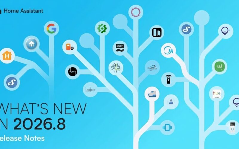Illustration officielle Home Assistant présentant les nouveautés et nouvelles intégrations de la version 2026.8